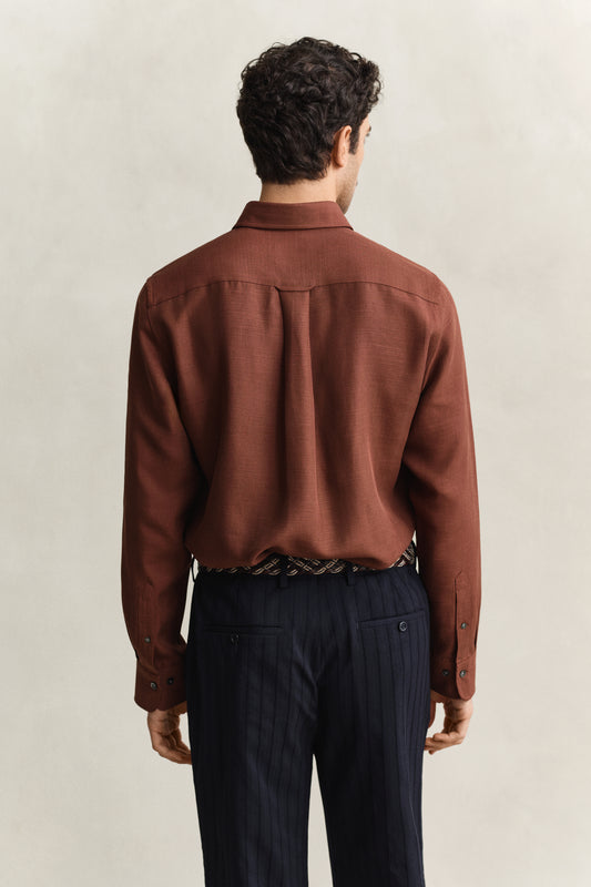 Lyocellowa koszula męska z długim rękawem regular fit brązowa