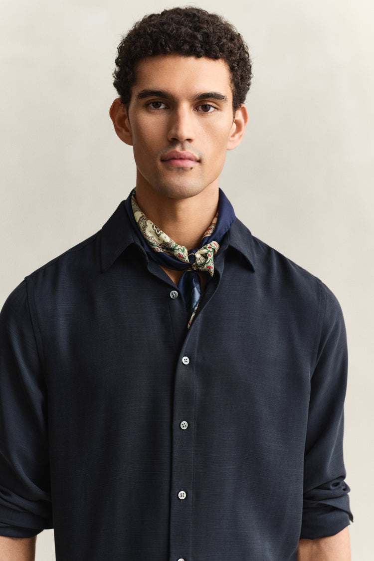 Lyocellowa koszula męska z długim rękawem regular fit granatowa