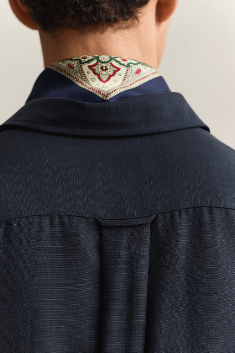 Lyocellowa koszula męska z długim rękawem regular fit granatowa