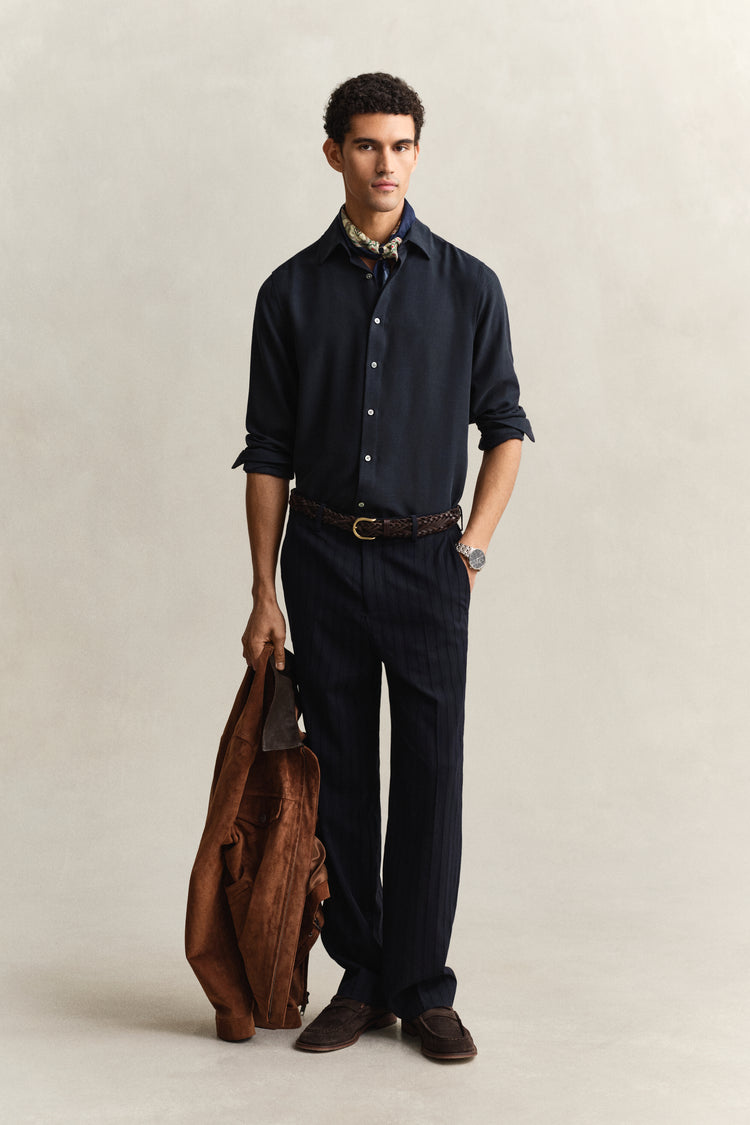 Lyocellowa koszula męska z długim rękawem regular fit granatowa