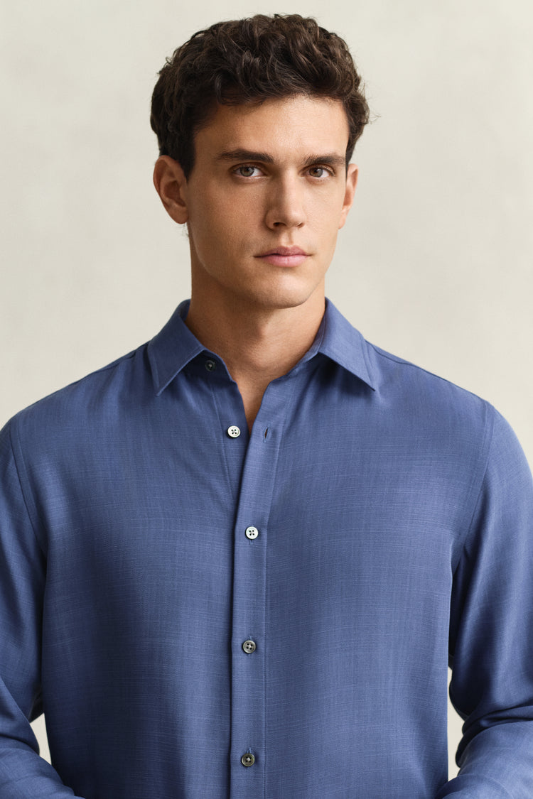 Lyocellowa koszula męska z długim rękawem regular fit niebieska