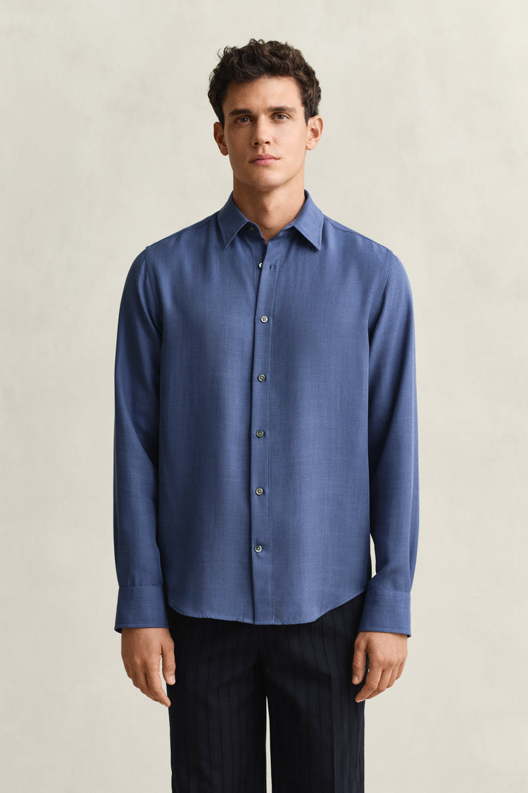 Lyocellowa koszula męska z długim rękawem regular fit niebieska