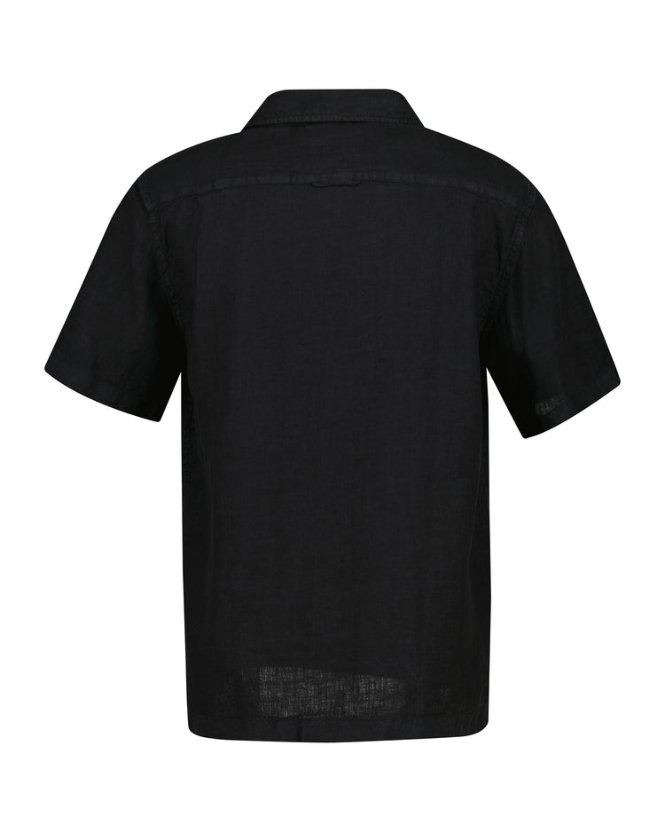 Lniana koszula męska z krótkim rękawem regular fit czarna