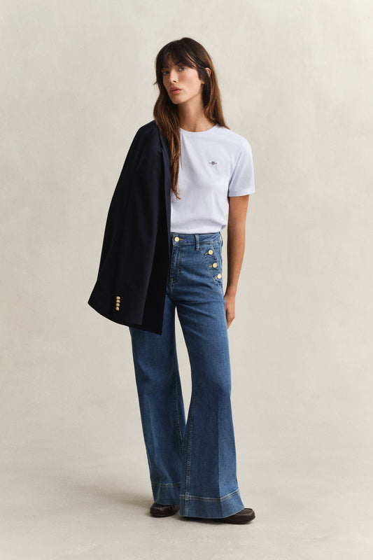 Bawełniana koszulka damska z okrągłym dekoltem regular fit błękitna