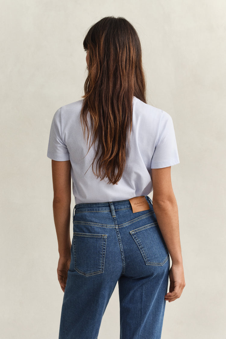 Bawełniana koszulka damska z okrągłym dekoltem regular fit błękitna