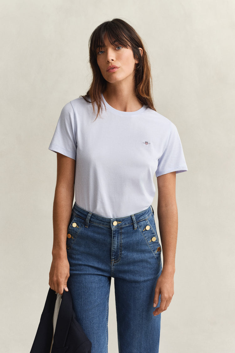 Bawełniana koszulka damska z okrągłym dekoltem regular fit błękitna