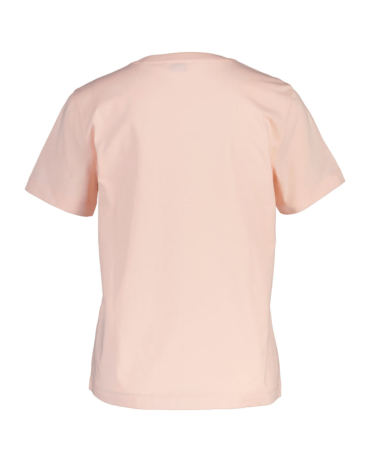 Bawełniana koszulka damska z okrągłym kołnierzykiem regular fit różowa