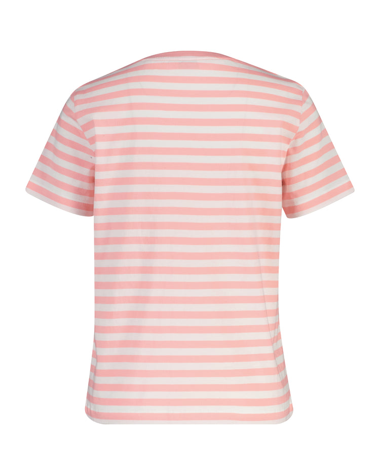 Bawełniana koszulka damska w paski z okrągłym kołnierzykiem regular fit