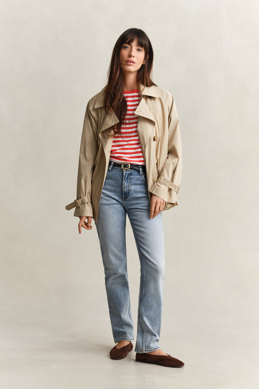 Bawełniana koszulka damska w paski z okrągłym dekoltem regular fit