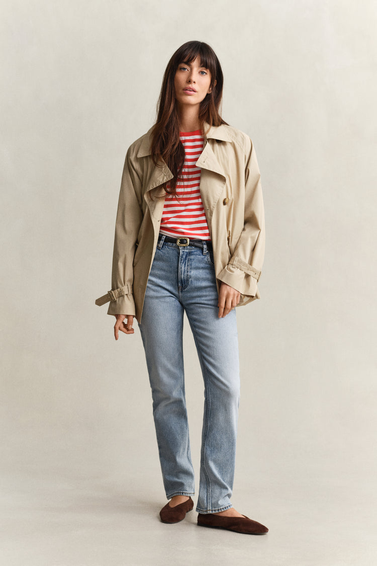 Bawełniana koszulka damska w paski z okrągłym dekoltem regular fit