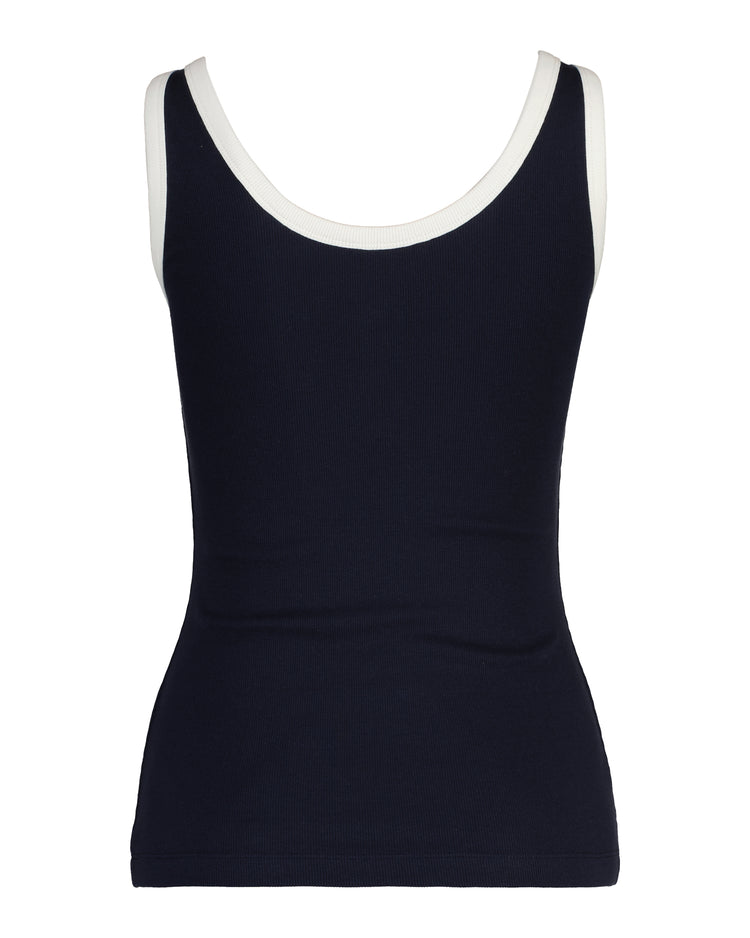 Koszulka damska z zamkiem do połowy bez rękawów slim fit granatowa