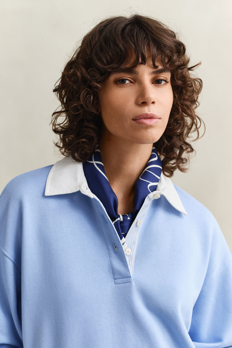 Bluza damska z długim rękawem z kołnierzykiem polo relaxed fit