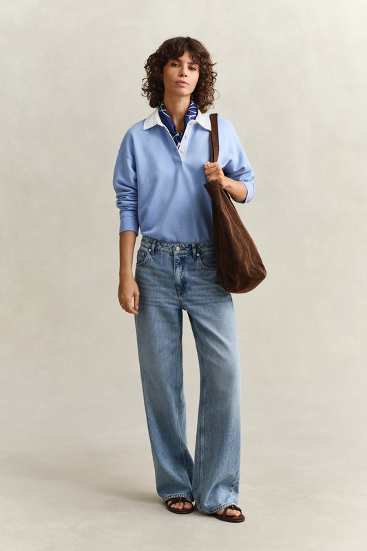 Bluza damska z długim rękawem z kołnierzykiem polo relaxed fit