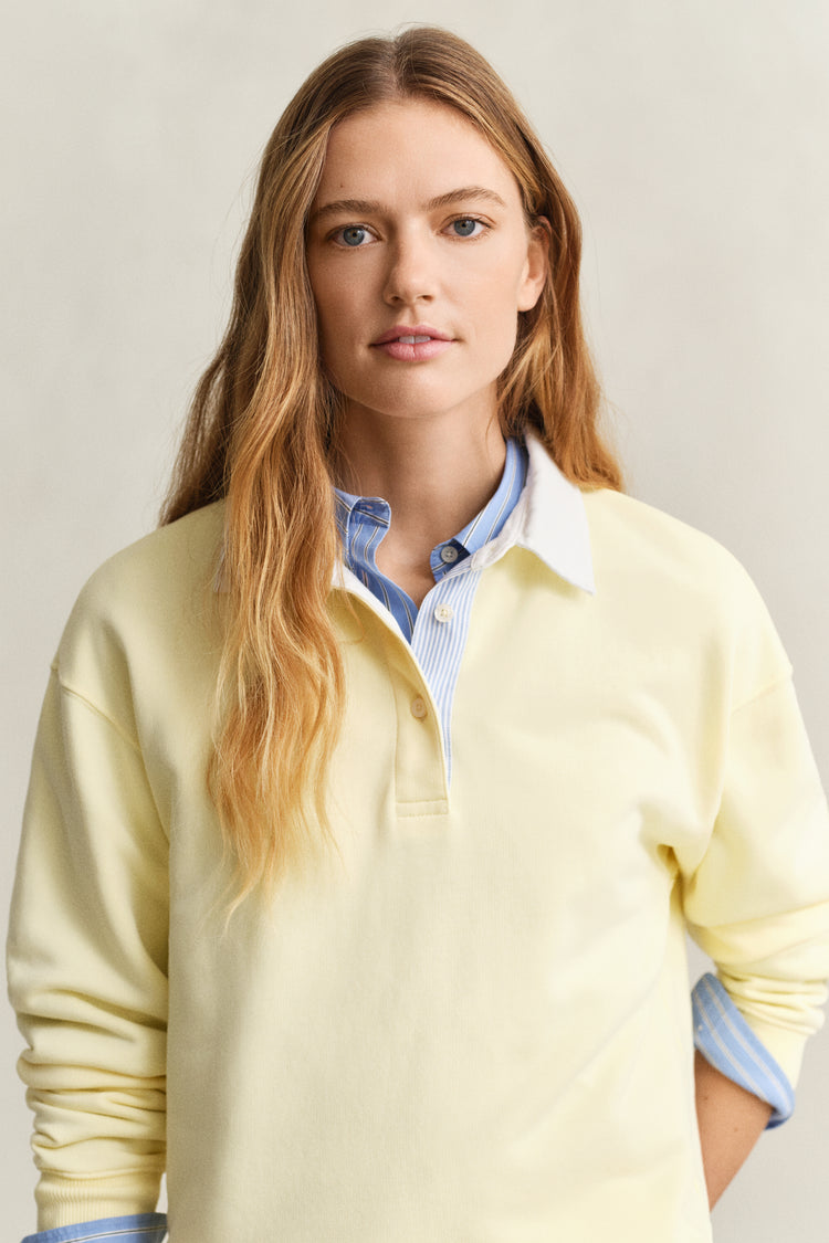 Bluza damska z kołnierzykiem polo z długim rękawem relaxed fit żółta