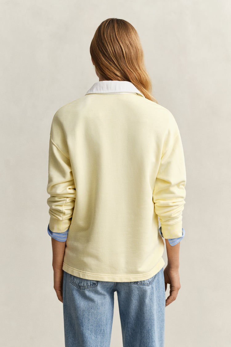 Bluza damska z kołnierzykiem polo z długim rękawem relaxed fit żółta