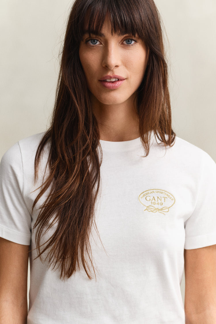 Bawełniana koszulka damska z okrągłym dekoltem regular fit biała