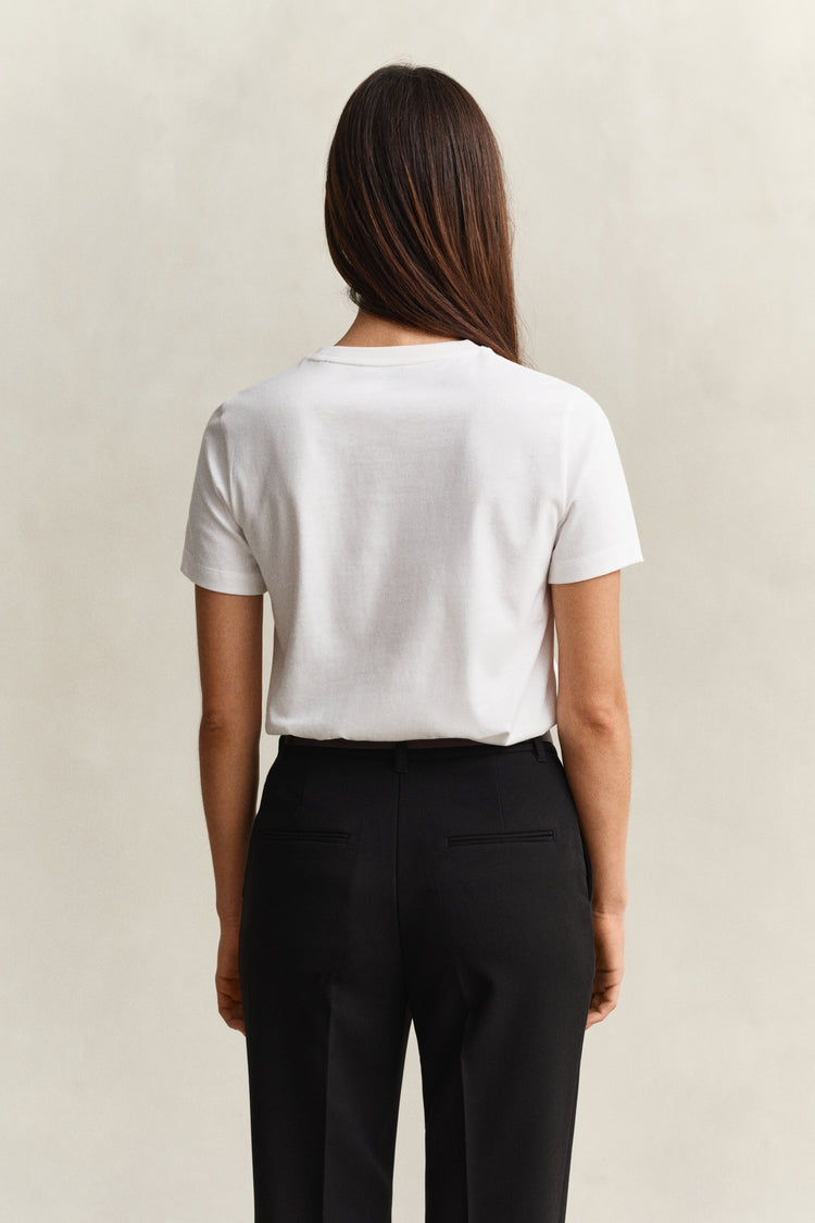 Bawełniana koszulka damska z okrągłym dekoltem regular fit biała