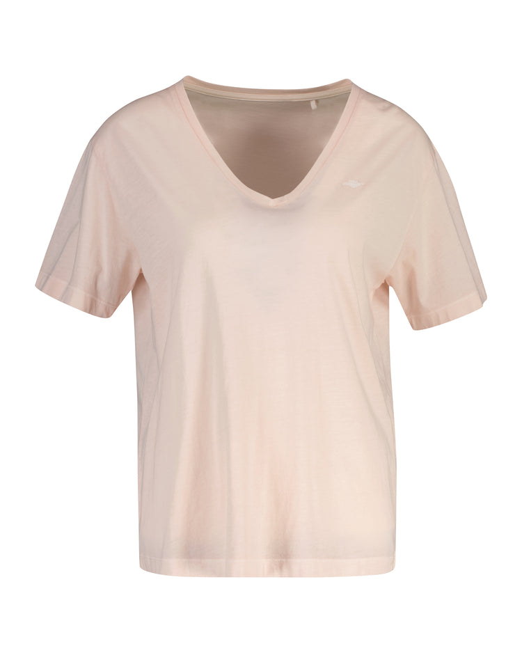 Koszulka damska z krótkim rękawem z dekoltem V regular fit różowa