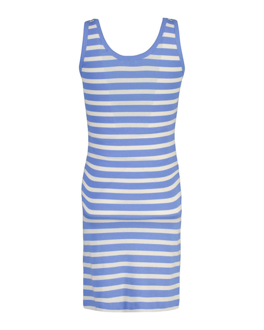 Sukienka damska w paski z okrągłym kołnierzykiem i krótkim rękawem slim fit