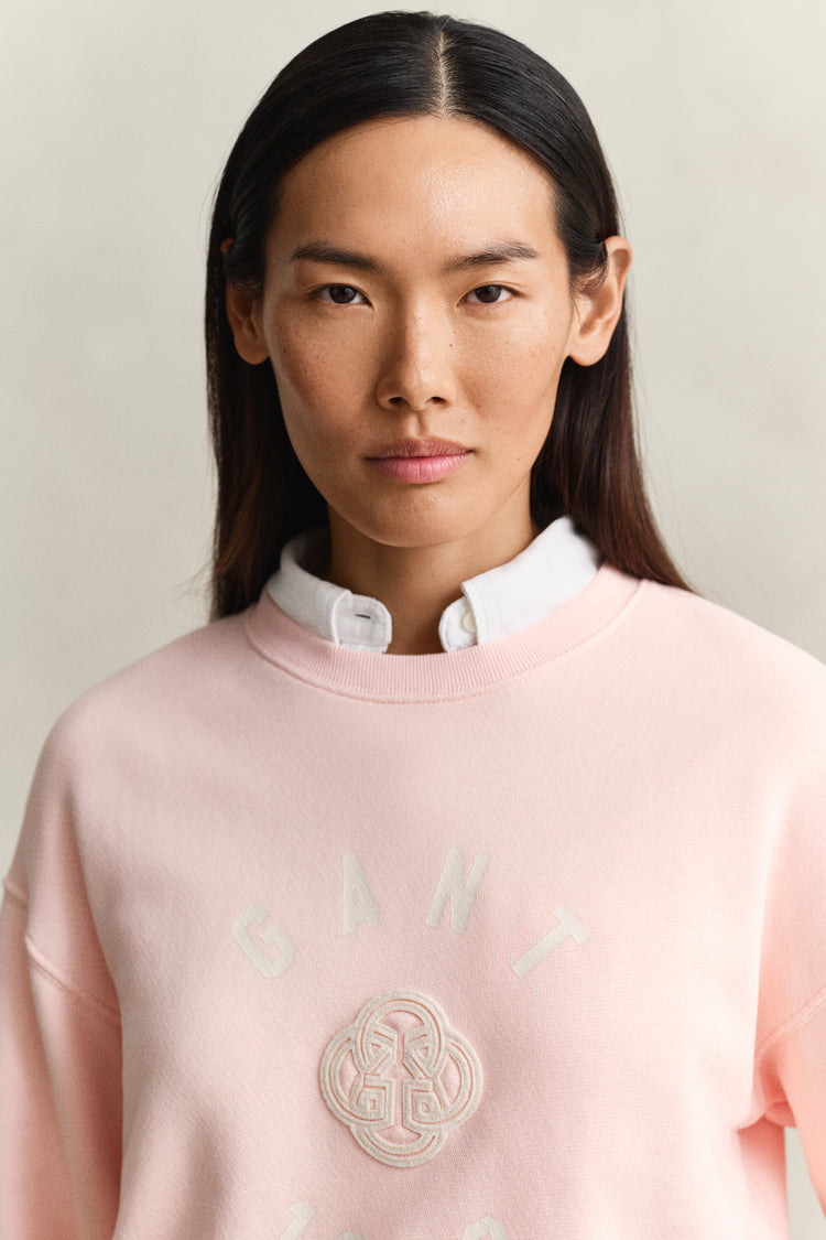 Bawełniana bluza damska z nadrukiem relaxed fit różowa