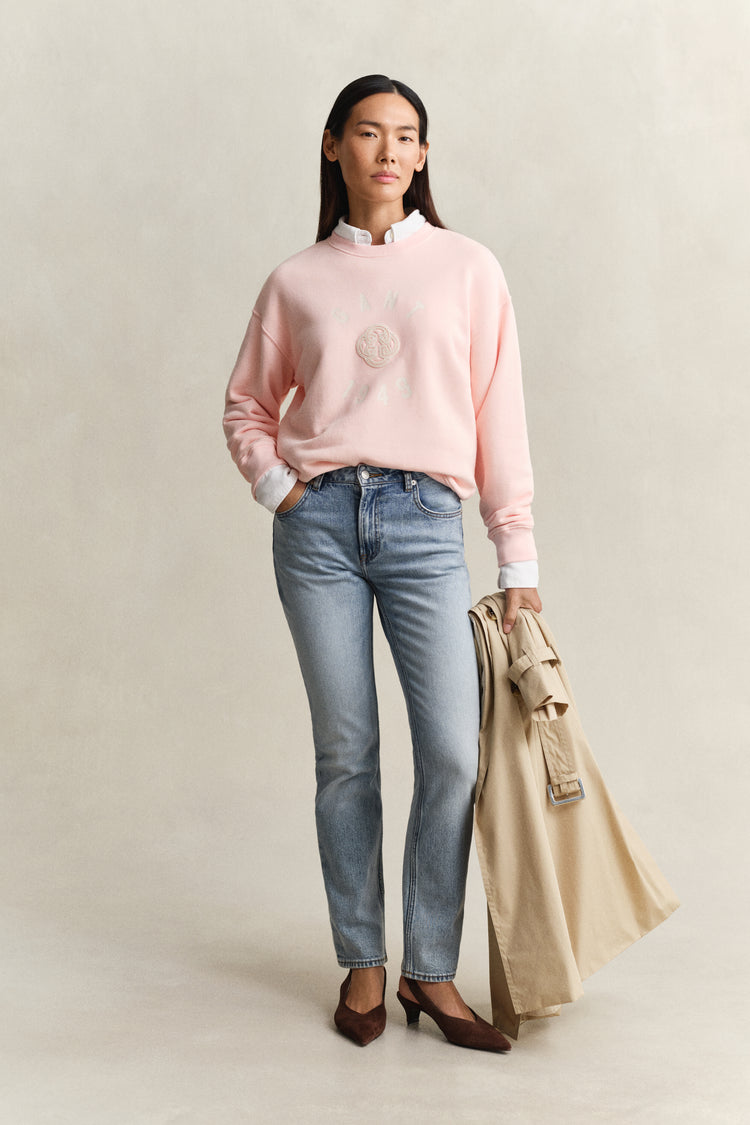 Bawełniana bluza damska z nadrukiem relaxed fit różowa