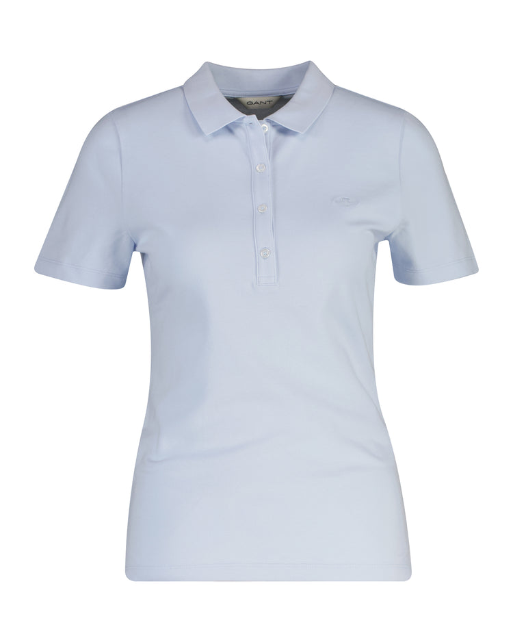 Koszulka polo damska z krótkim rękawem slim fit błękitna