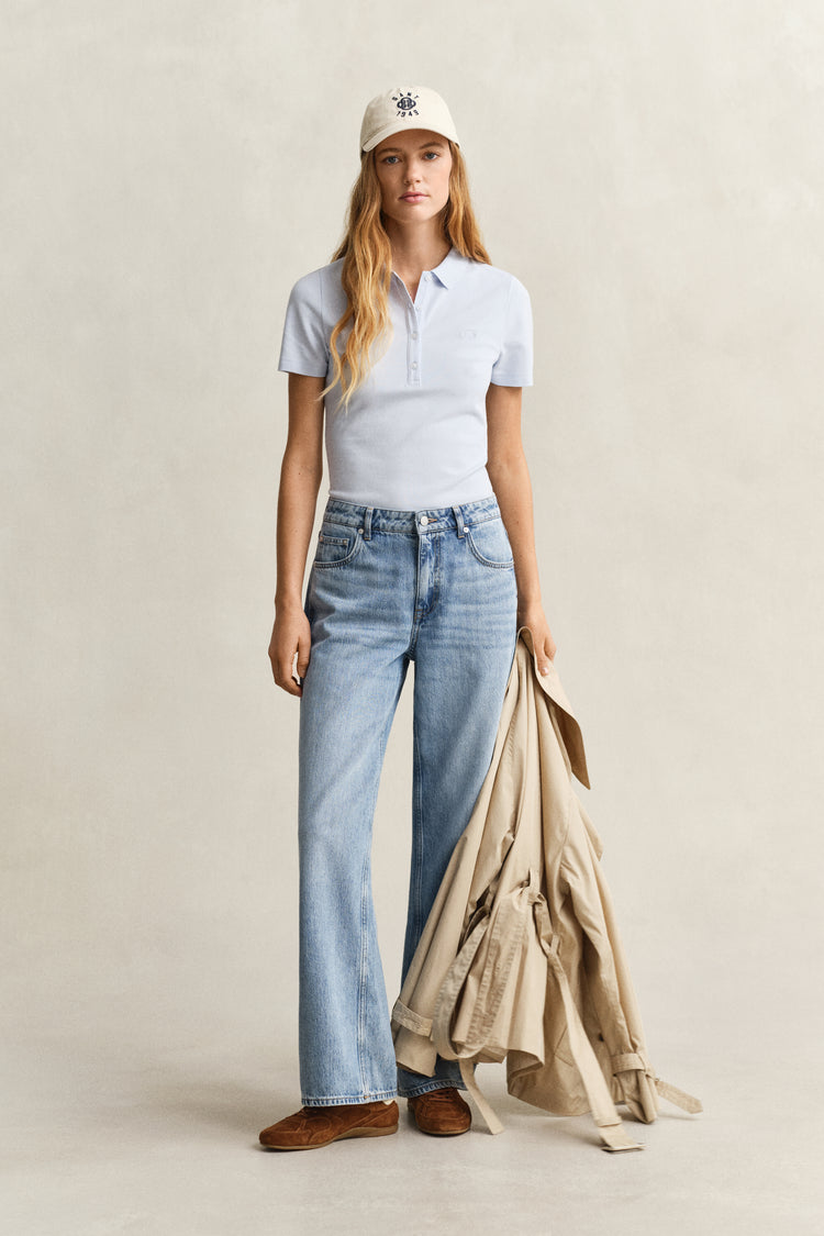 Koszulka polo damska z krótkim rękawem slim fit błękitna