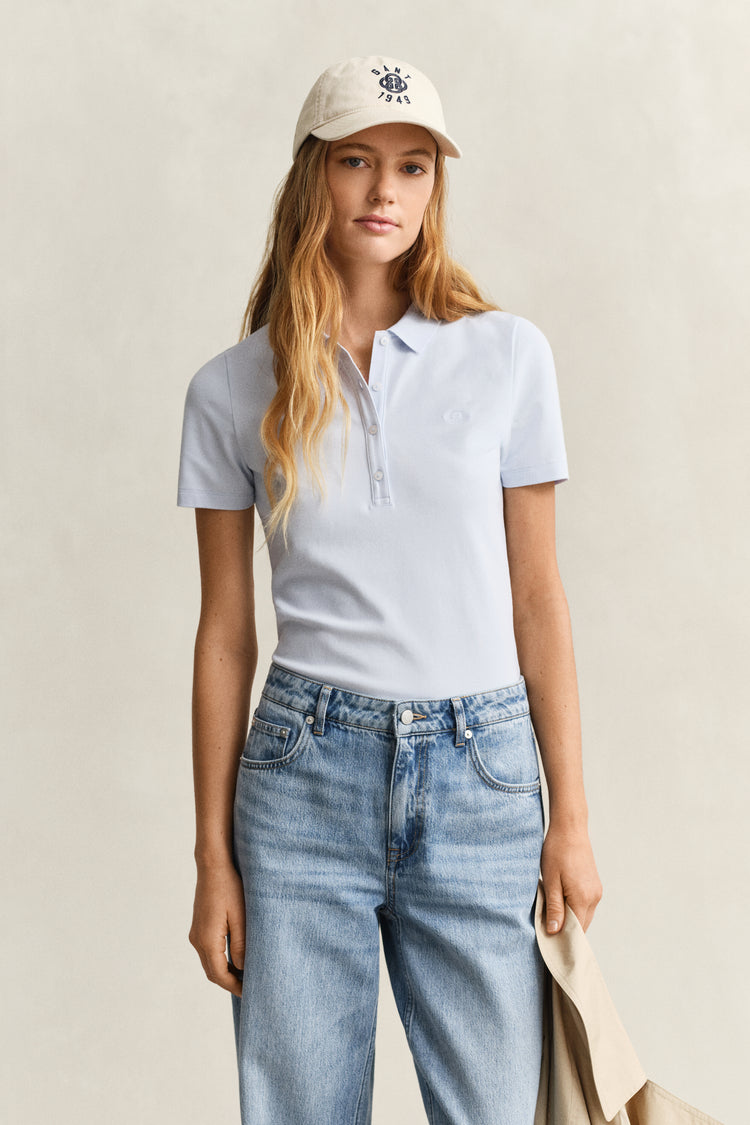 Koszulka polo damska z krótkim rękawem slim fit błękitna