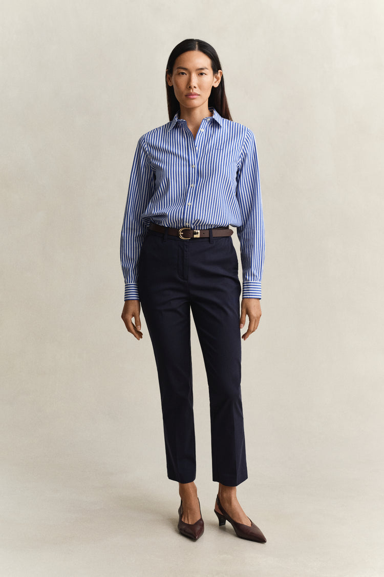 Bawełniana koszula damska w paski z długim rękawem regular fit