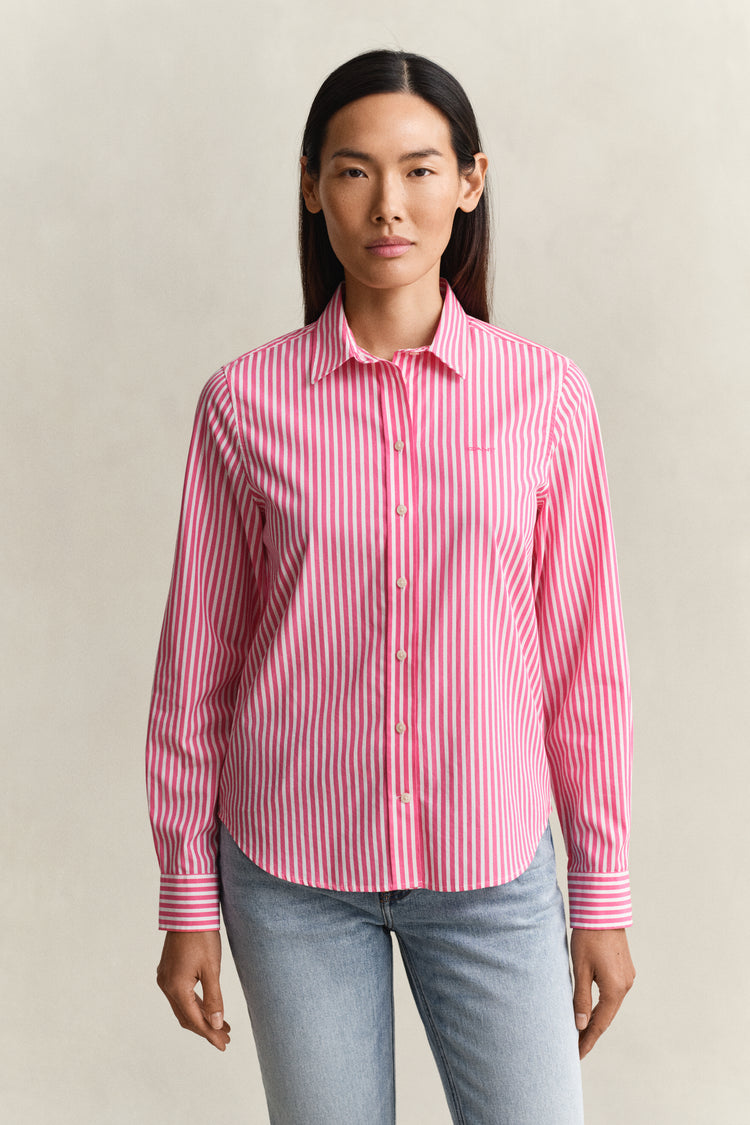 Bawełniana koszula damska w paski z długim rękawem regular fit