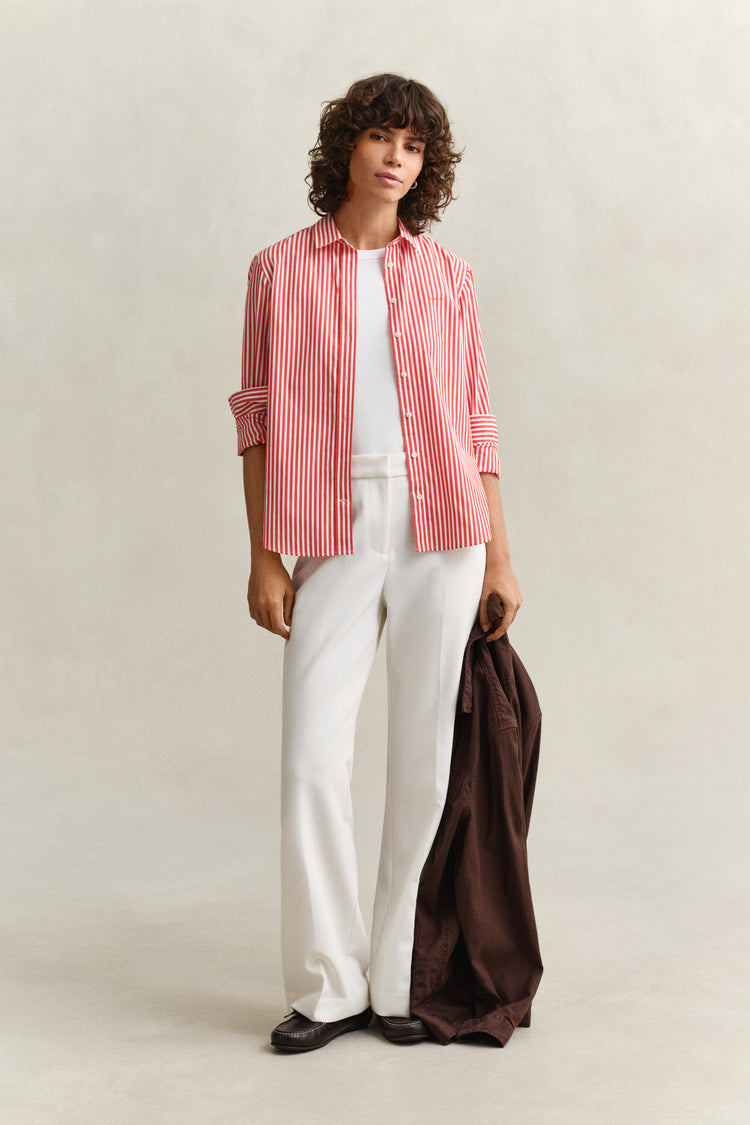 Bawełniana koszula damska w paski z długim rękawem regular fit