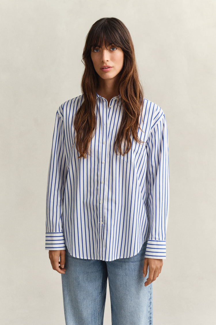 Bawełniana koszula damska w paski z długim rękawem relaxed fit
