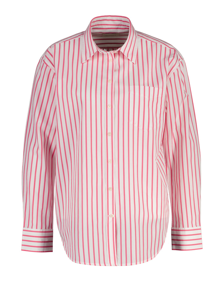 Bawełniana koszula damska w paski z długim rękawem relaxed fit