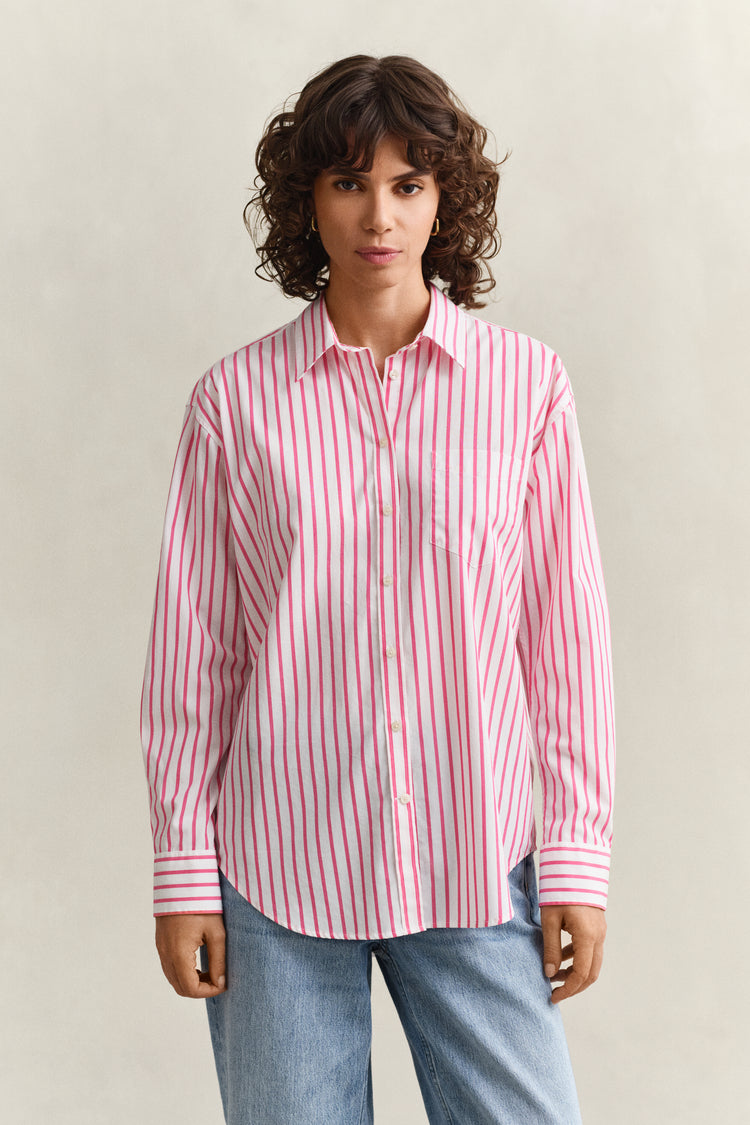 Bawełniana koszula damska w paski z długim rękawem relaxed fit