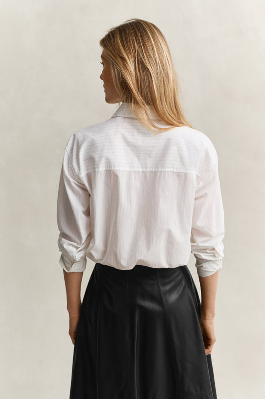 Bawełniana koszula damska w paski z długim rękawem relaxed fit