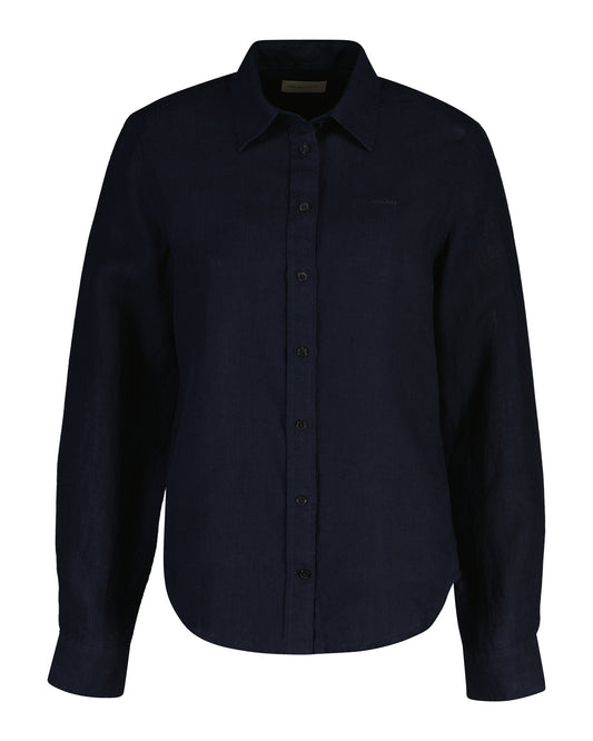 Lniana koszula damska z długim rękawem regular fit czarna