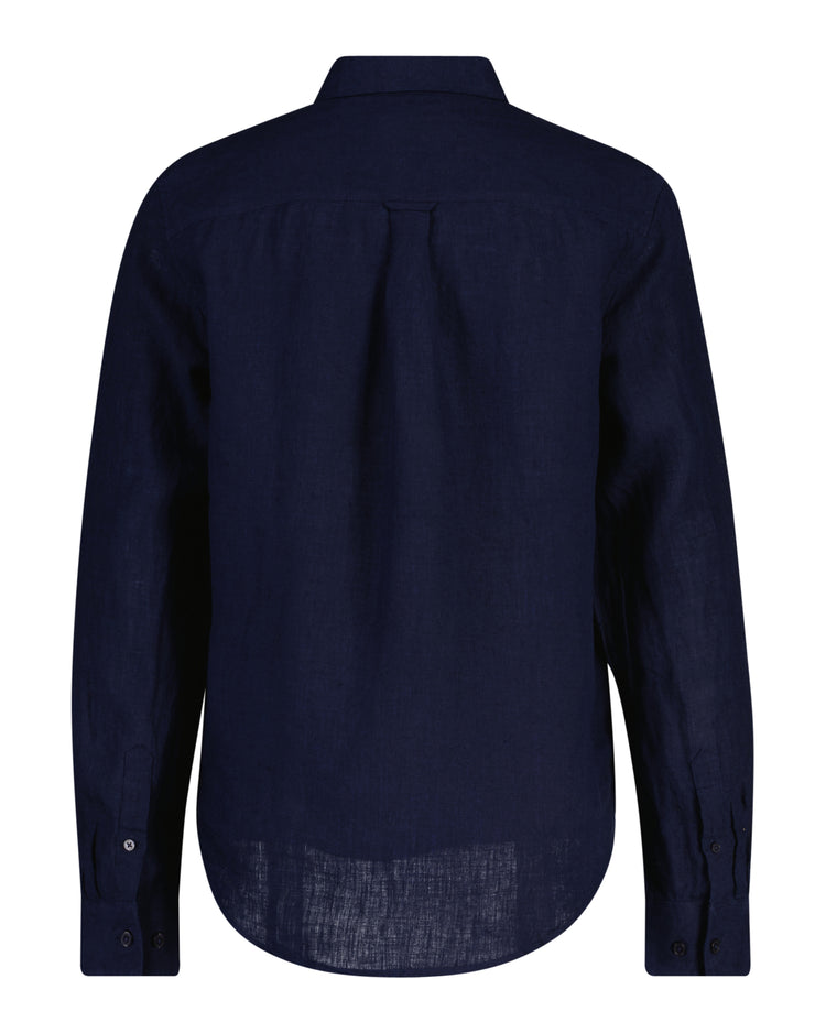 Lniana koszula damska z długim rękawem regular fit granatowa