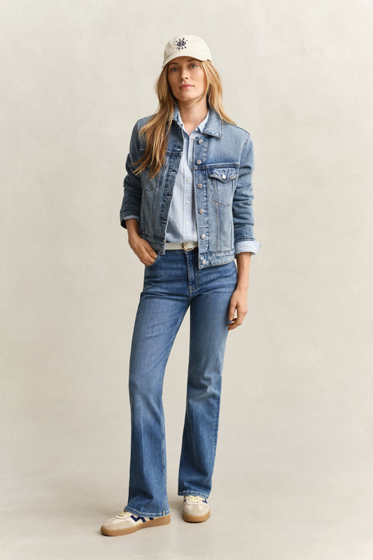 Lniana koszula damska z długim rękawem regular fit błękitna