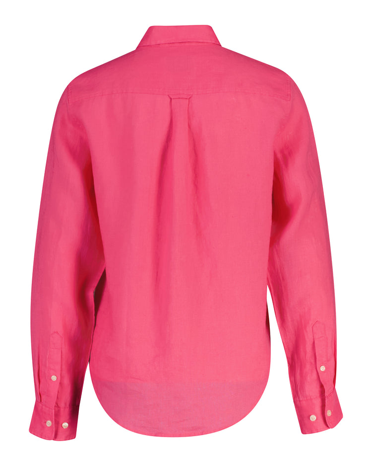 Lniana koszula damska z długim rękawem regular fit różowa