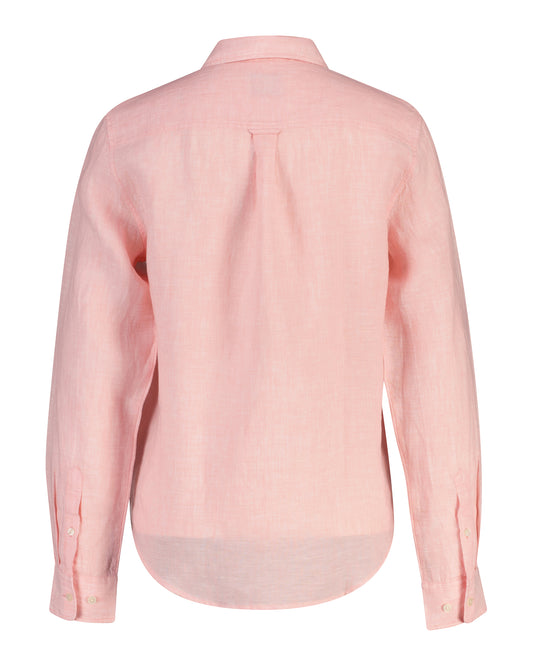 Lniana koszula damska z długim rękawem regular fit różowa