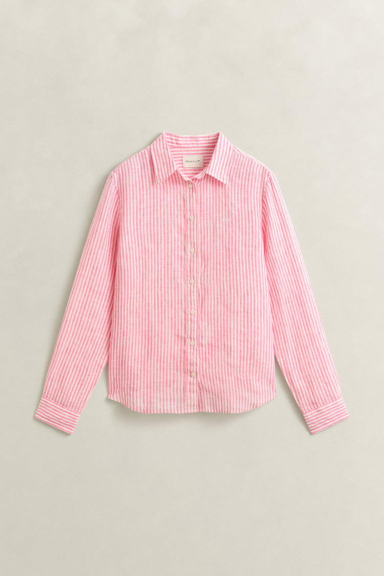 Lniana koszula damska w paski z długim rękawem regular fit