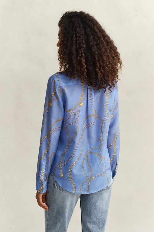 Koszula damska z nadrukiem z długim rękawem regular fit niebieska