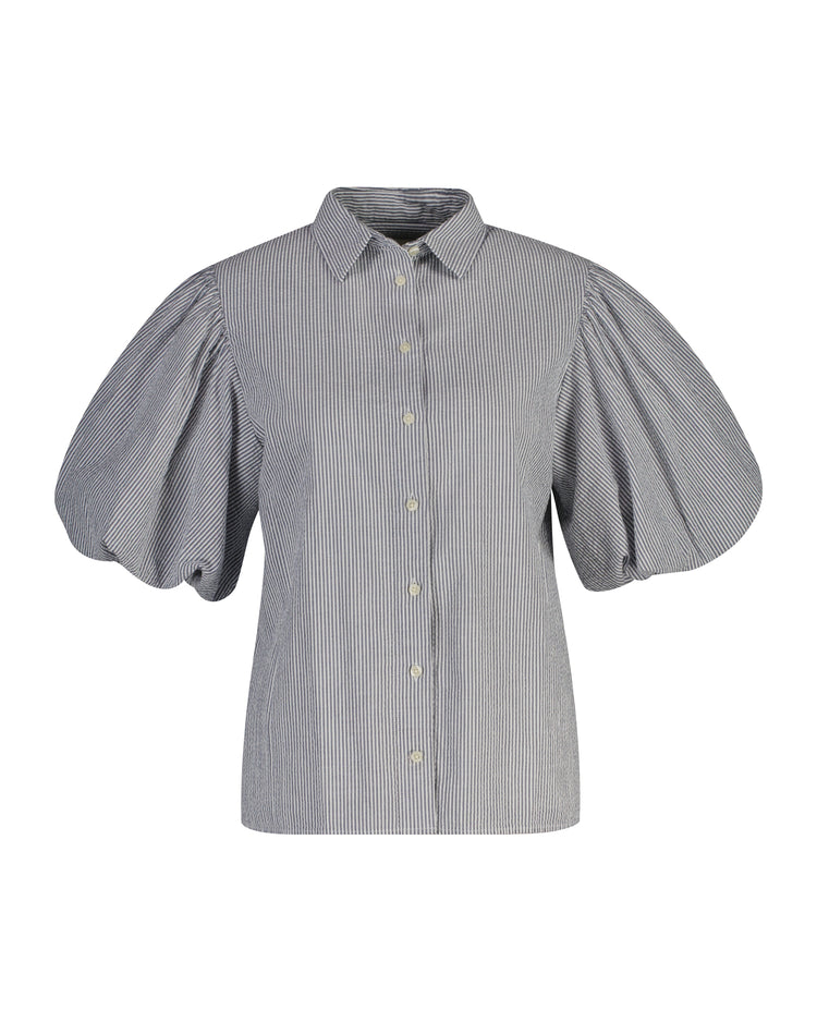 Bawełniana koszulka damska w paski regular fit granatowa