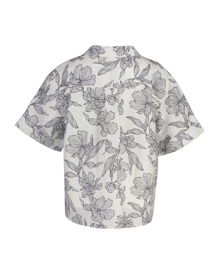 Koszula damska z krótkim rękawem z nadrukiem relaxed fit granatowa