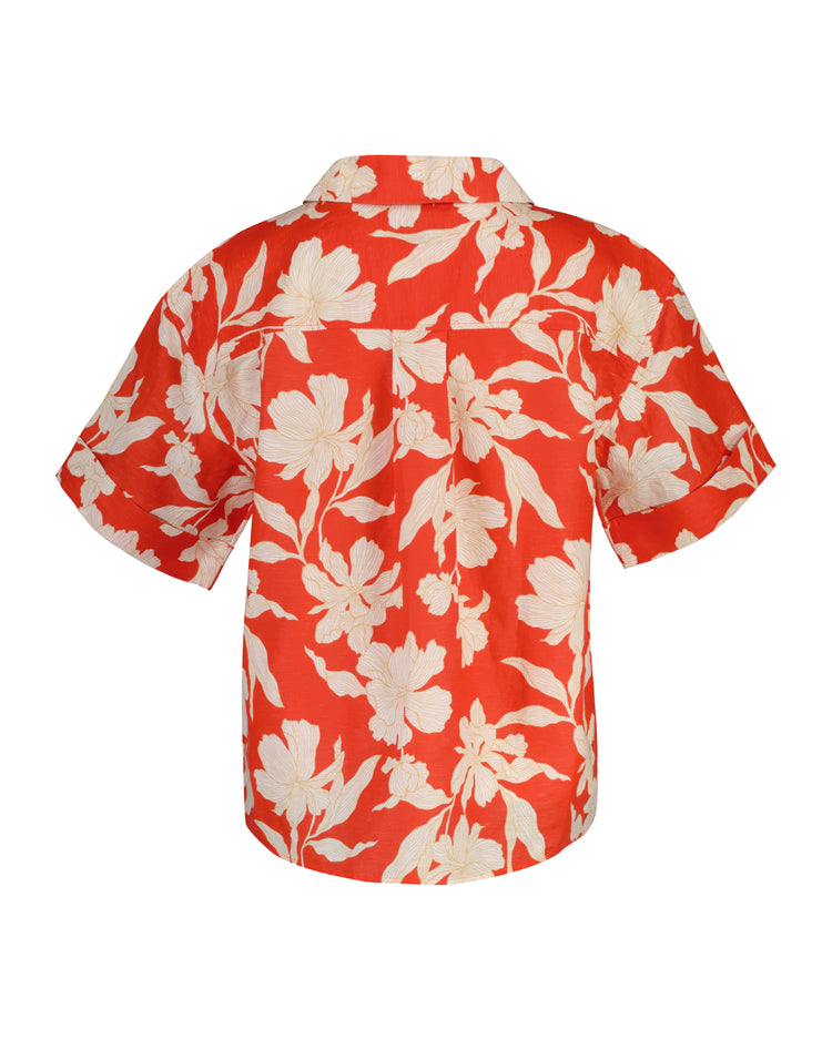 Koszula damska z nadrukiem z krótkim rękawem relaxed fit czerwona