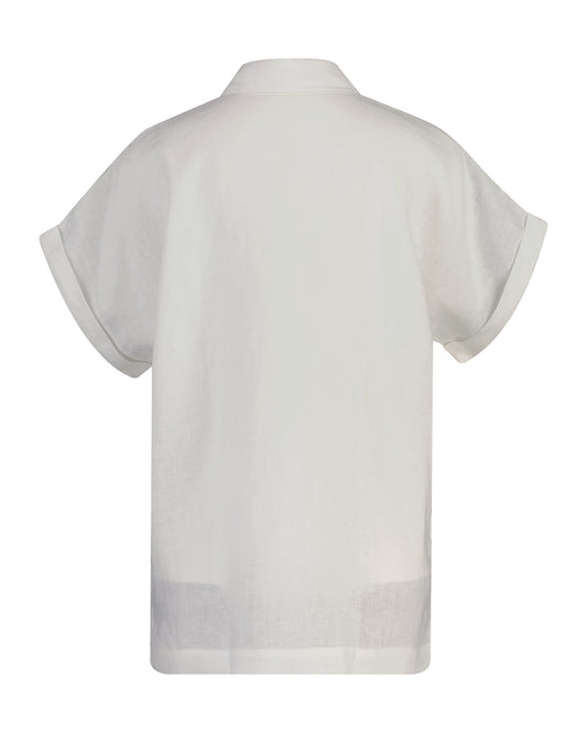 Lniana koszula damska z krótkim rękawem relaxed fit biała