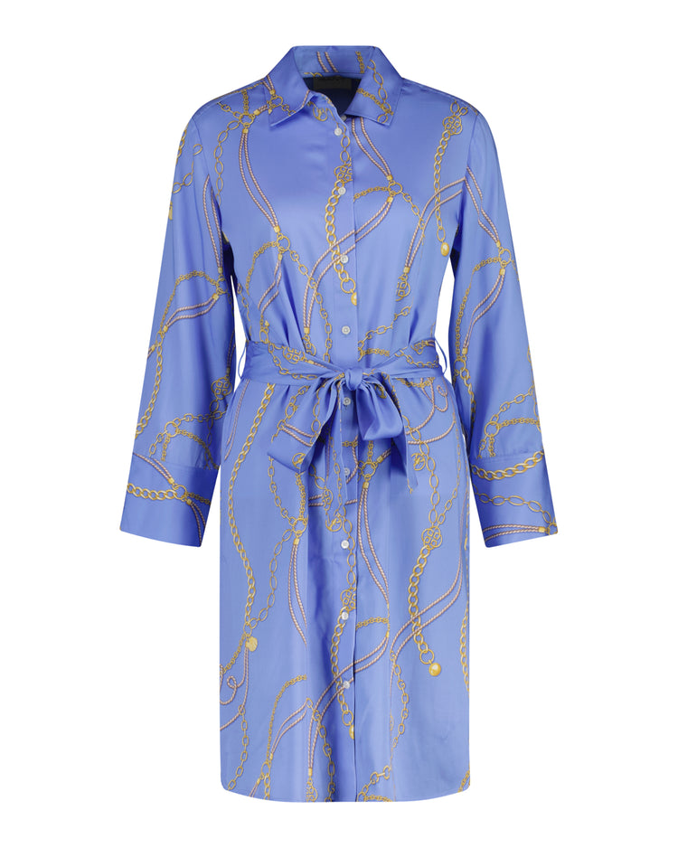 Sukienka damska z kołnierzem koszulowym z długim rękawem z nadrukiem regular fit