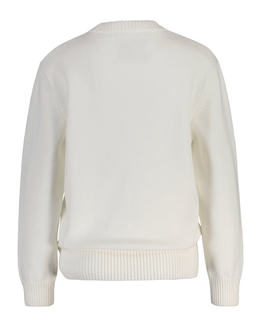 Bawełniany sweter damski z nadrukiem regular fit biały