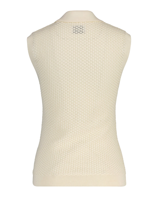 Sweter damski z kołnierzykiem polo bez rękawów slim fit biały