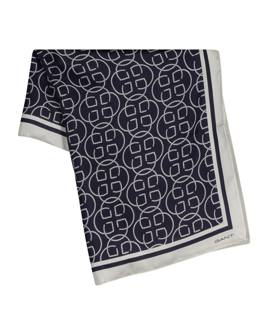 Jedwabny szalik damski z nadrukiem granatowy